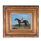 SHIPLEY HORSE & JOCKEY OIL PAINTING | Depicts jockey on race horse by the seaside in carved gilt fra