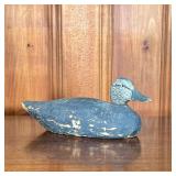 HAND CARVED WOODEN DUCK DECOY | Hand carved and painted wood duck decoy with rotating head. - l. 16.