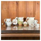 (9PC) MISC HORSE CERAMICS | Includes: 3 ceramic pitchers with hunting reliefs - 2 painted one blank,