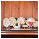 (8PC) MIXED LIMOGES DISHES | Includes; 4 Limoges France floral plates, mixed sizes, Limoges creamer,