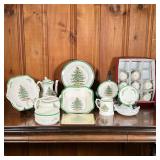SPODE CHRISTMAS DISH SET | Includes: 8 teacups and saucers, 8 dinner plates, 8 small plates, various