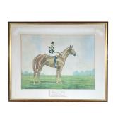 MAN O’ WAR HORSE PRINT M | Framed print of Man o’ War race horse, labeled on bottom and signed “Mart