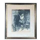 PAUL ADOLPHE RAJON (1843-1888) SIGNED ETCHING | Called “The Smoker” depicts man standing by fireplac