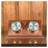 CARTIER “TIME & TIDE” BAROMETER & CLOCK | Cartier barometer and 13 Jewel clock set on mahogany board