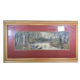 FRED IRVING SIGNED FRAMED OIL PAINTING | Signed in lower left corner, depicts woodsy scene by a pond