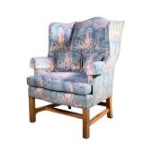 KNOB CREEK “HUNTING” UPHOLSTERED WINGBACK CHAIR | Wingback armchair colorfully upholstered with Engl