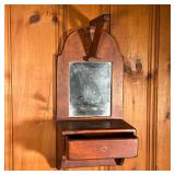HANGING MIRROR WITH DRAWER | Small hanging mirror with shelf and drawer. Hanging bit at top possibly