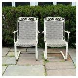 (2PC) PAIR WROUGHT IRON SPRING CHAIRS | White wrought iron spring chairs with floral decoration on t