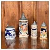 (4PC) BEER STEINS & OTHER | Includes large colorful stein with German writing and town crier on hors