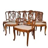 (8PC) DREXEL FURNITURE DINING CHAIRS | Carved back dining chairs with seashell crown and cream flora