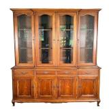 LARGE GLASS DOOR BOOKCASE | Large 4-door bookcase with cabinet storage. Large center drawer with wit