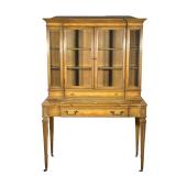 FRENCH PROVINCIAL HUTCH AND DESK | Glass door hutch with 3 shelves, small central drawer and larger 