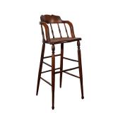 WICKER HIGH CHAIR | Curved back high chair with wicker seat and spindle legs. - l. 15 x w. 15 x h. 3
