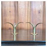 YSTAD METALL CANDLESTICKS | Ystad Metall made in Sweden brass Lily candlesticks with glass insert. -