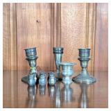 (9PC) MISC STERLING SILVER | Includes: 6 small Sterling salt & pepper shakers, 2 sterling candlestic