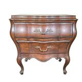 CARVED MAHOGANY END TABLE | Carved mahogany side table with 2 large drawers. - l. 26 x w. 19 x h. 26