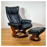 (2pc) BenchMaster Leather Recliner | BenchMaster Black Leather Recliner w/ ottoman. Model #743D. Man