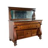 Oak Sideboard | Oak Sideboard w/4 drawers and 2 cupboards. Beveled mirror back. Claw feet. - l. 60 x