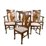 (8pc) Oak Dining Chairs | (2) Arm and (6) Side oak dining chairs. - l. 21 x w. 19 x h. 40 in (Arm Ch