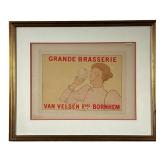 Van Belsen Fres. Bornhem Print | French brewery print of barmaid framed. 15 x 11" sight. - l. 21 x h