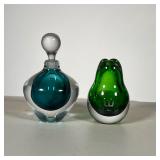 (2pc) Kosta Swedish Glass | Swedish Kosta Boda glass paperweights/perfume bottles. - h. 4 x dia. 2.5