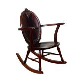Mahogany Rocking Chair | Rocking chair with elaborate carved back. - l. 24 x w. 17 x h. 33 in (Seat 