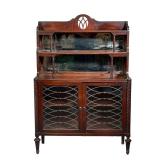 Decorative Shelf Cabinet | Small Mahogany Cabinet with turned front posts, shelves and two glass doo