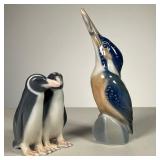 (2pc) Royal Copenhagen Kingfisher-Penguins | Lot includes: (1) #2257 Kingfisher (1) #1190 Penguin Pa