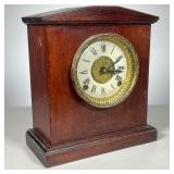 Clock w/Mahogany Case | Has brass works w/pendulum. No makers name noted. - l. 10.5 x w. 5.250 x h. 