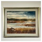 Gactowo Watercolor Painting | Depicting marshlands with rowboat and geese. 16.5 x 13in sight. - l. 2