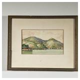 Fugger Signed Watercolor Painting | View of Leopoldsberg as seen from the Danube in Vienna. Signed F
