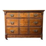 Oak Chest | Oak Chest with three drawers. Geometric Design on drawer fronts. Original brasses. - l. 