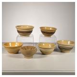 (6pc) Yellow Ware Bowls | (5) Yellow ware bowls and (1) Yellow Ware Mold. - h. 2.5 x dia. 4 in (Mold