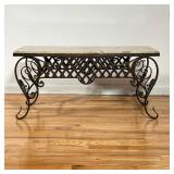 Wrought Iron Table | Low Wrought Iron Table with variegated marble top. Table has extensive grill wo