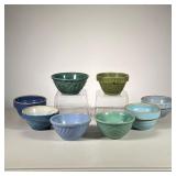(8pc) Vintage Pottery Mixing Bowls | Small Coloured Mixing Bowls. - h. 2.75 x dia. 5.25 in (Green Ba