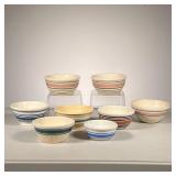 (8pc) Vintage Mixing Bowls | Small mixing bowls with band decoration. - h. 2.5 x dia. 5.25 in (Pink 