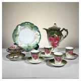  (7pc) Chocolate Set & Porcelain Lot | Lot includes: (1) Chocolate Pot with lid. No mark. (4) Cups &
