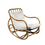 Rattan Rocker | Mid-Century Rattan Rocker with cushion. - l. 22 x w. 36 x h. 32 in All Country Estat