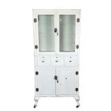 White Metal Cabinet | All Metal Cabinet with 3 drawers, double cabinet with 1 shelf. Upper glass doo