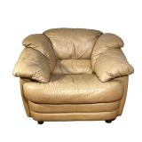 Soft Line Leather Chair | Modern Sand Color Leather Arm Chair. With Soft Line Italy label. - l. 44 x