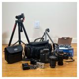 (13pc) Photography, Camera & Video Lot | Large Lot Including: Sony Handycam SC5 with battery, cord, 