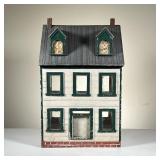 Vintage Dollhouse | Great Old Dollhouse in original paint/wallpaper. White with dark green trim, gla