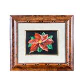 Pitti Mosaici Poinsettia Panel | Framed Pietra Dura inlay poinsettia panel with gold border nicely f