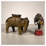 (2pc) Metal Elephant Coin Bank | Includes: large metal elephant coin bank & small painted metal circ