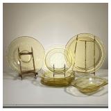  (9pc) Yellow Depression Glass Set | Yellow embossed Small Depression set. Set includes: (6) Dinner 