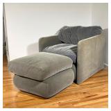  (2pc) Modern Arm Chair & Ottoman | Both upholstered in a sea green fabric. - l. 29 x w. 35 x h. 28 