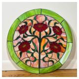 Flower Leaded Glass | Bordered by lime green slag glasss, depicts large flower bush with 5 bloomed f