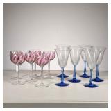 (12pc) Coloured Glass Stemware | Lot includes: (6) Tall with clear swirled top and blue base. (6) Ro