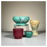  (4pc) Art Pottery Lot W/ McCoy | Lot Includes: (1) McCoy Low planter in green with Dogwood decorati