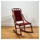 Child’s Bentwood Rocker | Walnut Child’s rocker with bentwood arms. Red velvet seat and back. - l. 1